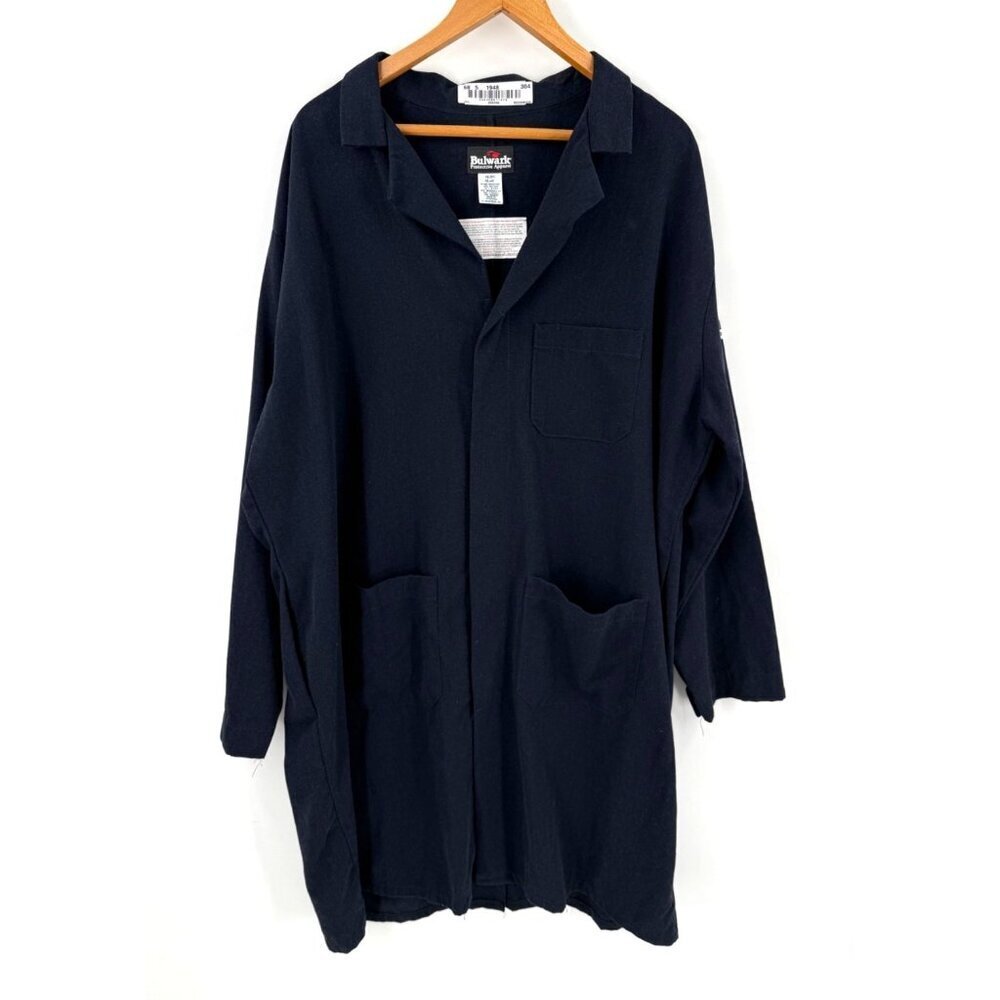Bulwark FR Fire Retardant Concealed Snap Front Navy Blue Lab Coat Size XXL